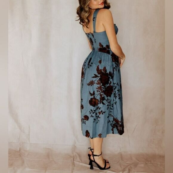 FREE PEOPLE Laters Baby Midi Dress in Storm blue and brown Combo Size Small - Picture 5 of 12